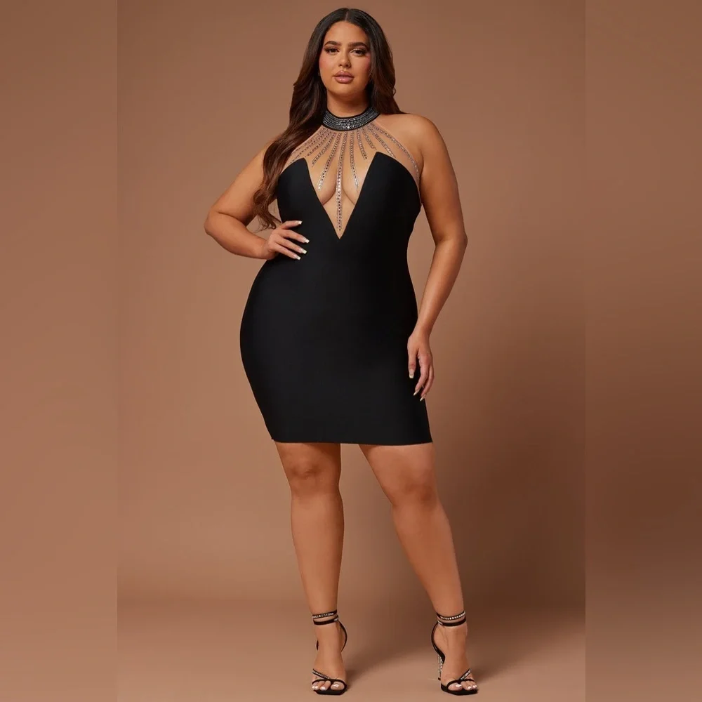 FASHION NOVA | Lina Embellished Bandage Mini Dress - Picture 1 of 15